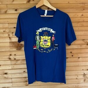 Royal Apparel Manitowoc Minute Charlie Berens Tee Blue Large Wisconsin Comedian